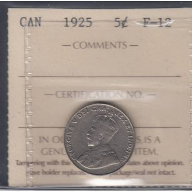 1925 - F-12 - ICCS - Canada 5 Cents