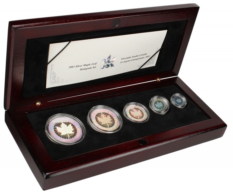 2003 - 5 Coin Hologram Silver Maple Leaf Set .9999 Fine - Canada Coins