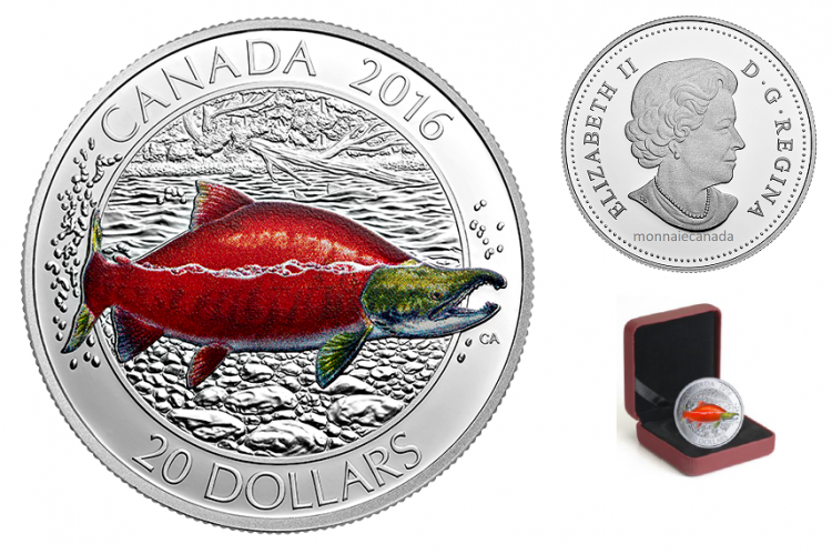 2016 - $20 - Fine Silver – Canadian Salmonids - Sockeye Salmon