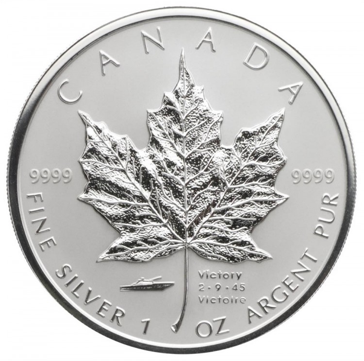 2005 - $5 Fine Silver maple leaf - V-J Day Privy Mark - TAX Exempt ...